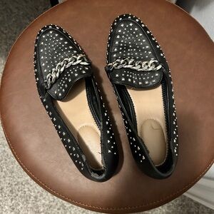 BCBGeneration Black Studded Loafers with Chain